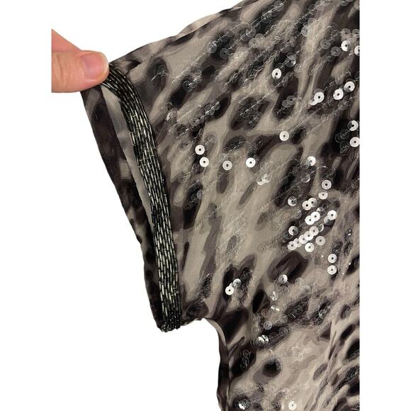 BCBGMAXAZRIA BLACK COMBO CHIFFON SEQUIN TOP Blouse SIZE Medium EUC - Picture 3 of 7